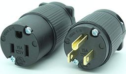 Journeyman-Pro 515PC Plug & Connector Set 15 Amp 120-125 Volt, NEMA 5-15P + 5-15C, 2Pole 3Wire, Straight Blade, Male & Female Replacement Cord End, Commercial Grade PVC Black (1)