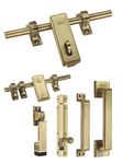 Chitra Dice Series Zinc Alloy Heavy Single Door Fitting Accessories Full Set/Kit (1 Aldrop, 1 Latch, 2 Handles, 1 Tower Bolt and 1 Door Stopper) (10 Inch, Antique Brass)