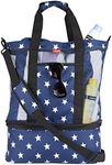 Odyseaco Waterproof Beach Bag with Cooler Compartment - Beach Bags Waterproof Sandproof for Women Vacation Essentials - Pool Bag & Mesh Beach Tote Bag (American Flag Navy Stars)