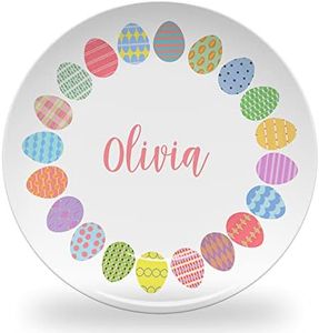 Tiny Expressions - Personalized Easter Egg Plate for Kids with Customized Name | BPA Free | Dishwasher Safe | Made in the USA (Pink Font)