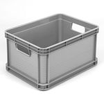 6 x 20 Litres Robusto Industrial Plastic Stacking Euro Storage Containers Boxes Crates GREY