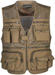 Ziker Men's Mesh Breathable Openwork Camouflage Journalist Photographer Fishing Vest Waistcoat Jacket Coat (as1, alpha, x_l, regular, regular, Khaki)