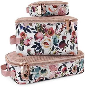 Itzy Ritzy Packing Cubes – Set of 3 Packing Cubes or Travel Organizers; Each Cube Features a Mesh Top, Double Zippers and a Fabric Handle; Blush