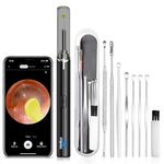 Verilux Ear Wax Remover Tool Kit Camera 9 Pcs Otoscope Ear Cleaner Wireless 1080P HD 3.5mm Ear Wax Cleaner with 6 Led Light 350mAh Ear Camera for Cleaning Ear Cleaner Camera for iOS & Android, Black