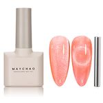 MAYCHAO 15ML Cat Eye Gel Nail Polish 1Pc Coral Cat Eye Nail Polish with Magnet Soak off Holographic Magnetic Gel Polish for Nail Art Manicure Salon DIY at Home, 0.5 OZ