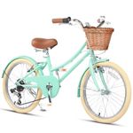 Glerc Missy 20" inch Girl Cruiser Kids Bike 6-Speed Teen Hybrid City Bicycle for Youth Ages 6 7 8 9 10 11 12 Years Old with Wicker Basket & Lightweight, Mint Green