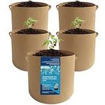 SunStream 5-Pack 15 Gallons Heavy Duty Thickened Nonwoven Fabric Pots Grow Bags with Handles (15 Gallon Brown)