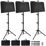 Mdvora Sheet Music Stand, 3 Pack Adjustable Music Stand for Sheet Music, Music Sheet Stand Portable Folding with Carry bag for Guitar, Ukulele, Violin Players(3 Pack)