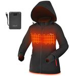 Heated Jacket for women with Battery QC3.0 14400mAH with Detachable Hood and Waterproof& Windproof Heating Jackets for Riding Bicycle and Motorcycle