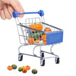 Agatige Mini Shopping Cart, Toddler Shopping Cart with Metal Frame, Pretend Grocery Cart Small Supermarket Cart Supermarket Storage Toy 10x8.2x11.5cm Photo Props for Kid Toy, Home Decoration