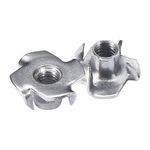 Bolt Dropper T-Nuts - Stainless Steel 4-Pronged Tee Nut, M6x9mm - Dependable Hardware for Fastening Wood, Particle or Composite Material Workpieces - Set of 25