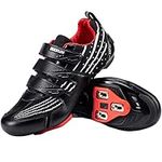 BUCKLOS Unisex Cycling Shoes Compatible with Peloton Look Delta & Shimano SPD, Indoor Outdoor Road Bike Shoes Spin Shoes for Men and Women, Look Delta Cleats Included, Black/White, 8.5-9.5