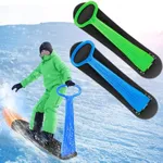 2Pcs Fold-Up Ski Scooter,Toddler Snowboard with Handlebar, Winter Toys Snow Sled Board for Outdoor Sports, Plastic Sleds for Use on Snow & Grass,Snowboard for Kids Toddlers Teenagers (Green+Blue)