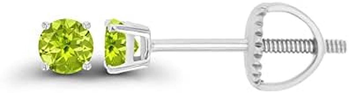 925 Sterling Silver 3mm Round Natural Green Peridot August Birthstone Screwback Stud Earrings