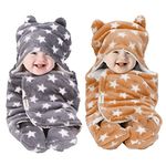 OYO BABY Baby Blankets New Born Combo Pack of Hooded Wrapper Sleeping Bag and Baby Bath Towel for 0-6 Months Baby Boys and Baby Girls,Gray, Pack of 2