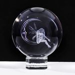 Movdyka 2.36 in. Crystal Ball Etched 3D Fairy with Moon Figurine, Glass Sphere with Crystal Stand Paperweight Fairy Gifts for Girls Home Ornaments Keepsake for Women