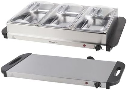 Progress Electric Buffet Server - 3 Pan Hot Plate, Food Warmer Tray, 3 x 2.5L Removable Sections, Adjustable Temperature, 300W Portable Chafing Dish, Bain Marie, Catering Buffet Serving Tray