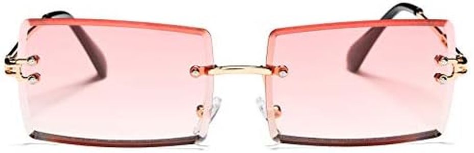 Rectangle Sunglasses for Men/Women Small Rimless Square Shade Eyewear, D5* Gradient Pink, Medium