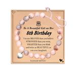 8 Year Old Girl Gifts, Sweet Birthday Gifts for Girls, Birthday Gifts for Women Natural Stone Beads Charm Bracelet with Gift Blessing Card for Niece Daughter Granddaughter Friend Classmate