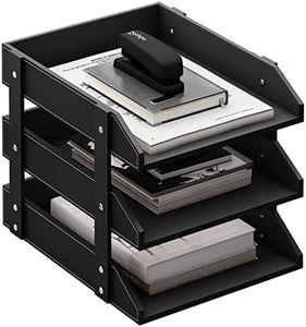 Leather Desk Organizer, Thipoten 3-Tier Stackable Letter Tray Holder for Office Supplies, Paper, File, Magazine, Perfect Office Organization for Desktop (Black-3Tiers)