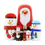 Winterworm 6 Pcs Christmas Nesting Dolls Set,Santa Claus Snowman Penguin Reindeer Matryoshka Russian Nesting Dolls Wooden Stacking Dolls Kids Girl Xmas Christmas Birthday Toy Gifts