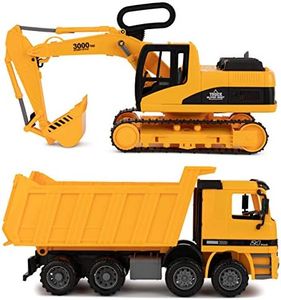 Toy To Enjoy Construction Toys - Excavator & Dump Truck Toy for Kids (Set of 2) – Moveable Claw & Lifting Back – Garbage Truck & Bulldozer Digger – Construction Vehicles for Boys & Kids