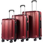 Coolife Luggage Expandable Suitcase PC+ABS with TSA Lock Spinner 20in24in28in (Wine red, 3 Piece Set)