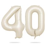 Biapian 40 Inch Cream Number 40 Balloon, 40th Birthday Balloons, Big Digital 40 Beige White Giant 40 Foil Balloon Helium for Men Women 40th Birthday Decorations Anniversary Baby Shower Party Supplies