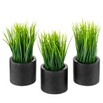 MyGift Mini Tabletop Faux Grass Potted Plants, Decorative Artificial Wheatgrass Plant in Cylindrical Round Black Concrete Planter Pots, Set of 3