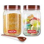 MILTON Vintage Airtight Containers with Spoons for Kitchen Storage, Food Grade Plastic, Stackable & Transparent Organizer Jars, Masala Dabba, Set of 2 (1.5 Litres each) Tea, Coffee, Sugar, Dry Fruits