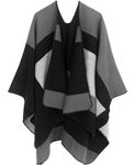 DiaryLook Ladies Printed Poncho Cape Reversible Oversized Shawl Wrap Open Front Cardigans for Womenblack/white