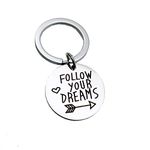 AMDXD FOLLOW YOUR DREAMS Keyring Stainless Steel Round Silver