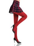 HONENNA Women's Control Top High Elastic Soft Opaque Pantyhose Tights, 1 Pair Red, L-XL