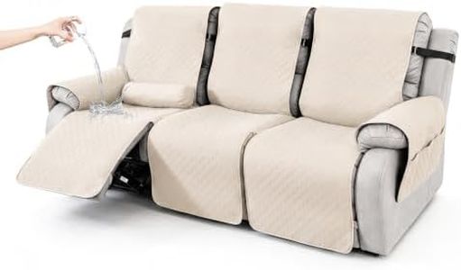 Hiiksolo Waterproof Recliner Chair Cover with Lumbar Roll Pillow, Recliner Cover Non-Slip Storage Pockets FurnitureProtecto Dogs (Dark Gray, 22") (White, 3 Seater)