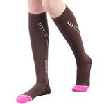 aoFIT Graduated Compression Socks for Women Travel Flight Nurses Dr Scholls Airplane 15-20 mmhg Cotton Pro, Espresso orchid, Medium