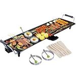 COSTWAY Electric XXL Teppanyaki Table Grill, 90 x 23CM Non-stick Griddle with Adjustable Temperature, BBQ Hot PLate Barbecue - Spatulas and 2 Rings Include for Indoor Outdoor