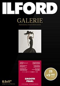 Ilford Galerie 8.5x11” (25 Sheets + Bonus Pack) Smooth Pearl Instant Dry Archival Photo Inkjet Paper 12mil / 310gsm for Dye and Pigment Ink Printers, Color and Black and White, Made in Germany