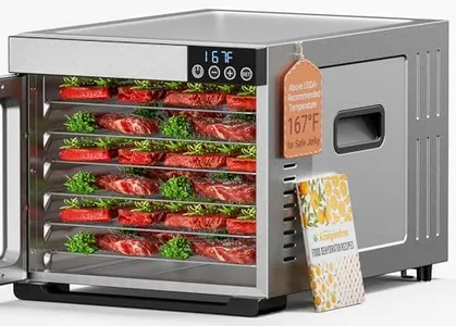 Konfintos Food Dehydrator for Jerky, 700W Commercial Dehydrator 167°F Saves More Time, 6 Larger Stainless Steel Trays Square Dryer for Beef Jerky, Meat, Fruits, Mushroom, Recipes & Silicone Gloves