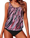 Yonique Womens 2 Piece Blouson Tankini Swimsuits Floral Bathing Suit Tops Modest Swimwear Pink 02 L