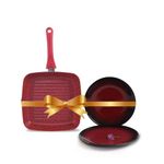 Wonderchef Royal Velvet Grill Pan 24cm Red + Teramo Qtr. Plates Set of 2, Gift Combo, For Family and Friends, Gift for Diwali and Festivals, House Warming