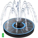 Yzert Solar Fountain Pump with 2000 mAh Battery Backup Works in Cloudy, 3.5 W Glass Solar Fountain with 7 Nozzles&4 Fixers, Bird Bath Fountains Solar Power for Pond, Garden, Outdoor-Blue