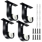 TOKPLNU Ceiling Curtain Rod Bracket, 4 Pack Heavy Duty Curtain Rod Holders, Aluminum Alloy, Black Ceiling Curtain Rods Hooks Hangers Fit for 1 to 1.2 Inch Drapery Rods