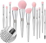 Professional Makeup Brush Set Luxury 11pcs Silver Glitter Crystal Make Up Brush Kit Vegan Soft Synthetic Hair Foundation Eyeshadow Eyebrow Lip Cosmetic Brush Set With Gift Box For Girl