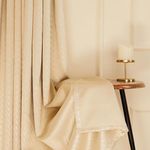 Amazon Basics - Room Darkening Blackout Door Curtains, 100% Room Darkening | 7 Feet |Set of 2| Embossed | Self Deisgn |for Living Room and Bedroom | 115cmx 210cm, Color- Cream