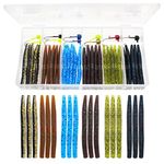 Lilureena 40 Pcs Senko Worms Fishing 3''Soft Lures Plastic Bait Jig Head Kit Plastic Worms Kit for Bass Fishing…