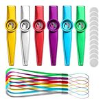 kuou 6 Pack Kazoos, Multipack Kazoo Metal Kazoo Musical Instruments Kazoo Instrument with 6 Flute Membrane & 6 Strings for Music Lover（Not suitable for children under 3 years old）