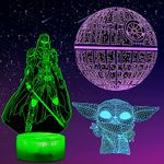 Star Night Light 3D Lamp, 3 Pattern 3D Night Light, Star Gifts for Kids, Boys 7 Color Change Star Decor, Star Toy for MovieFans