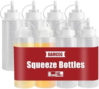 OAMCEG Condiment Squeeze Bottles, 8-Pack 16 oz Durable Plastic Squeeze Squirt Bottle with Discrete Measurements for Ketchup, BBQ, Sauces, Syrup, Condiments, Dressings, Arts and Crafts - BPA Free