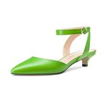 Aachcol Women Low Kitten Heel Pumps Ankle Strap Slingback Pointed Toe Sandals Dress Shoes Wedding Party 1.5 Inches, Lime Green Matte, 6