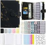 BLAZDEVE 30Pcs Budget Binder Set for Money Saving Wallet, A6 Leather Money Binder with 10 Cash Envelopes, 12 Budget Sheets and Label Stickers, Ring Binder Money Organiser for Budget Planner (Black)